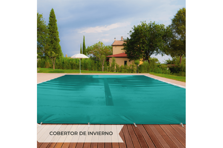 Cubierta Para Piscina 6x10 Metros - Red De Drenaje, Resistente Anti-UV, Con Ojales Cada 50 Cm, Color Azul